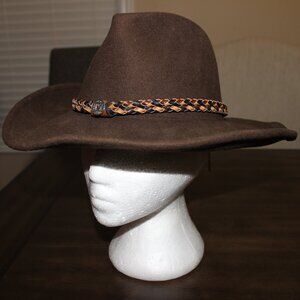 3/$118❤️vintage JACK DANIEL'S wool cowboy fedora hat leather band tassle USA